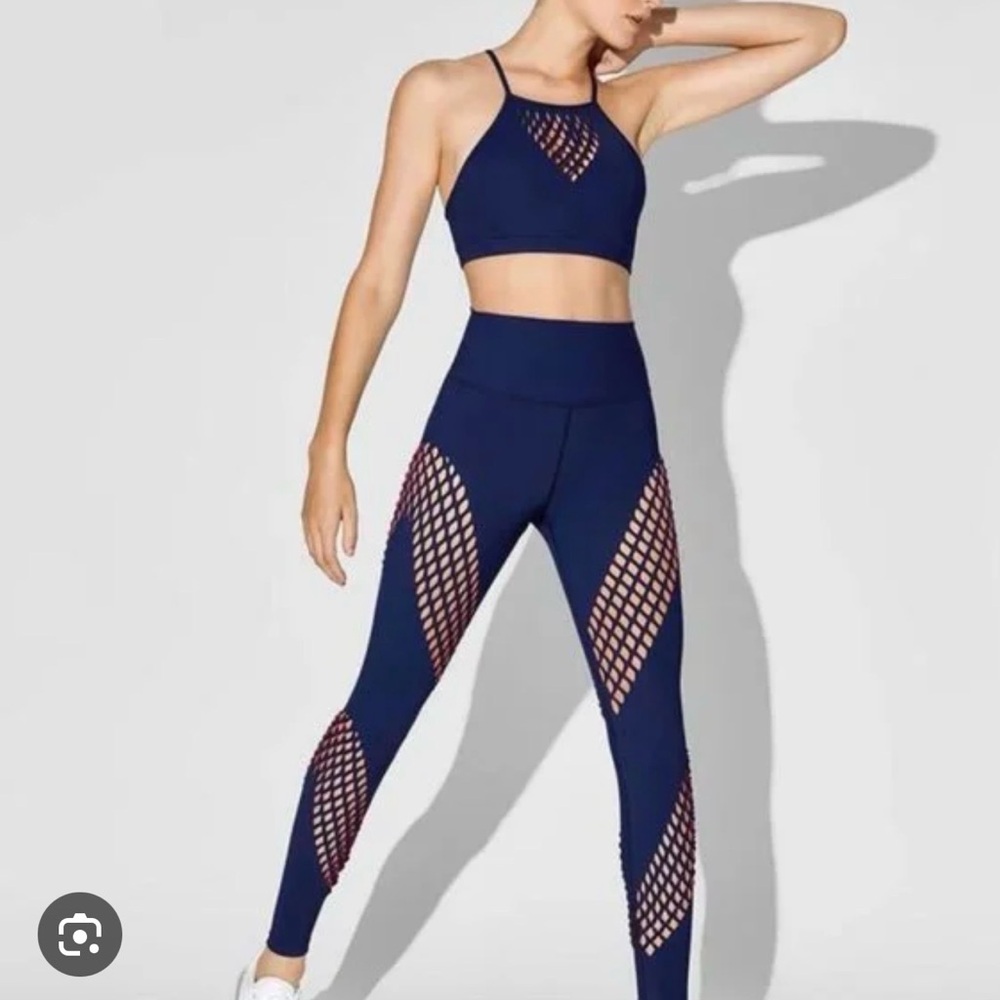 Dion Lee x Carbon38 2 Piece Set Navy/Pink Perforated Top & Leggings Women’s Sz M